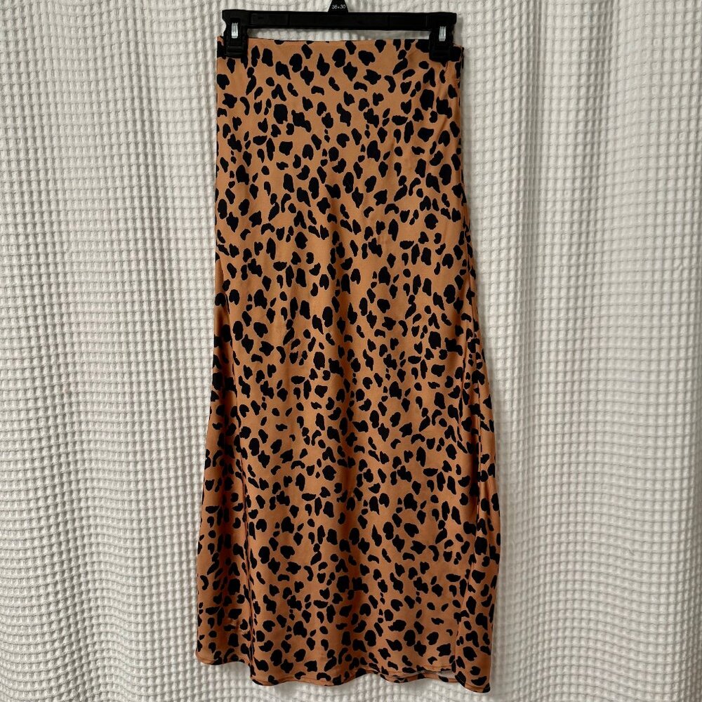 Urban Outfitters Rowan Leopard Print Satin Slip Skirt Small